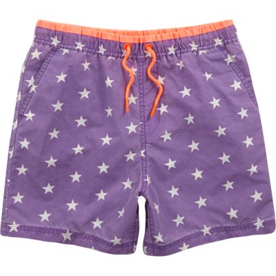 Boys purple star print swim shorts